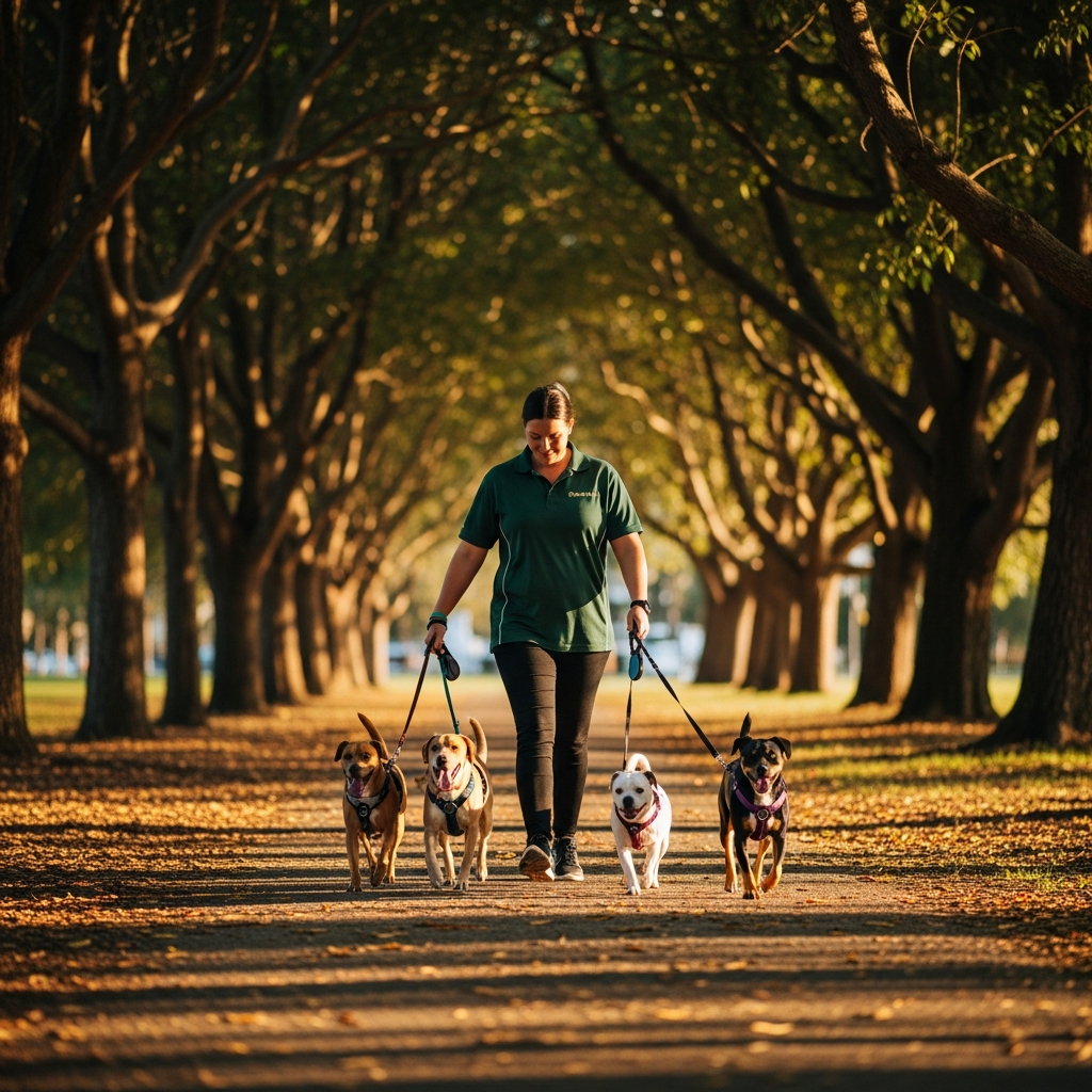 Dog walker with group of dogs