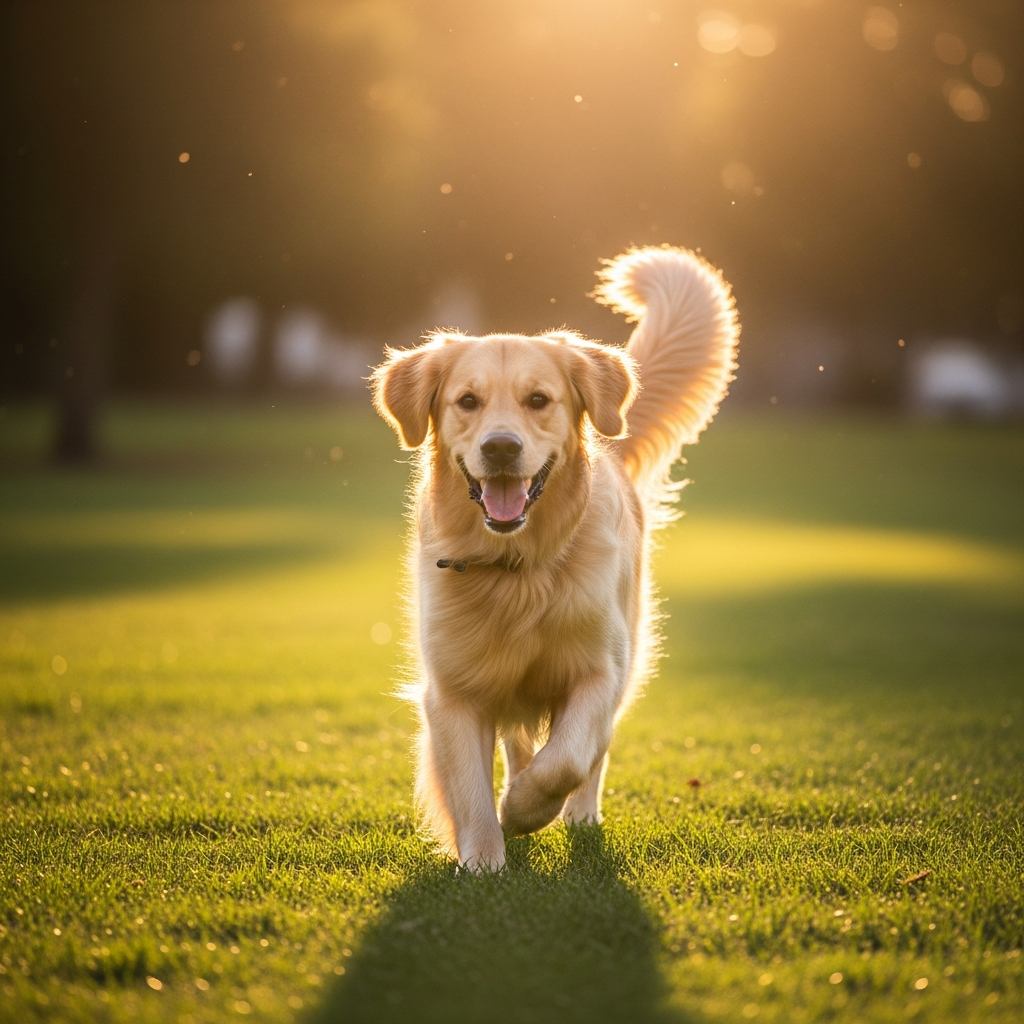 Golden retriever in sunny park