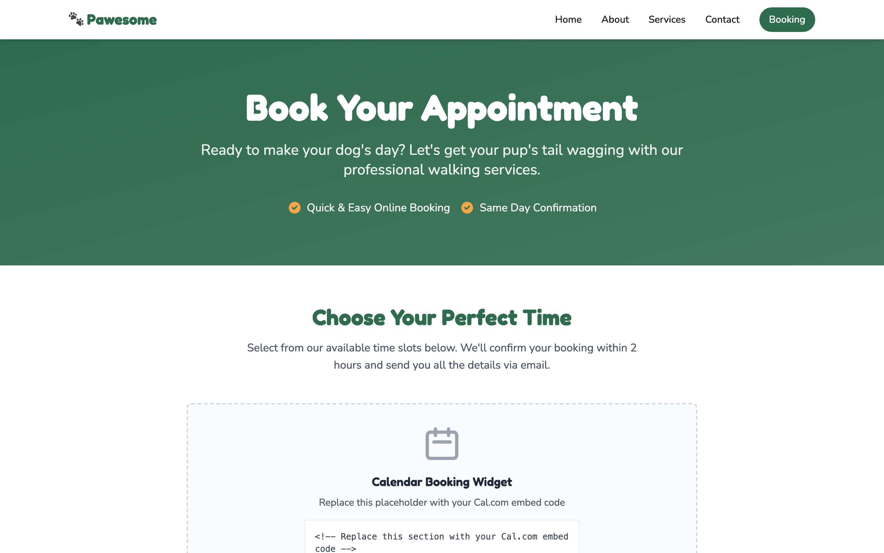 Booking page