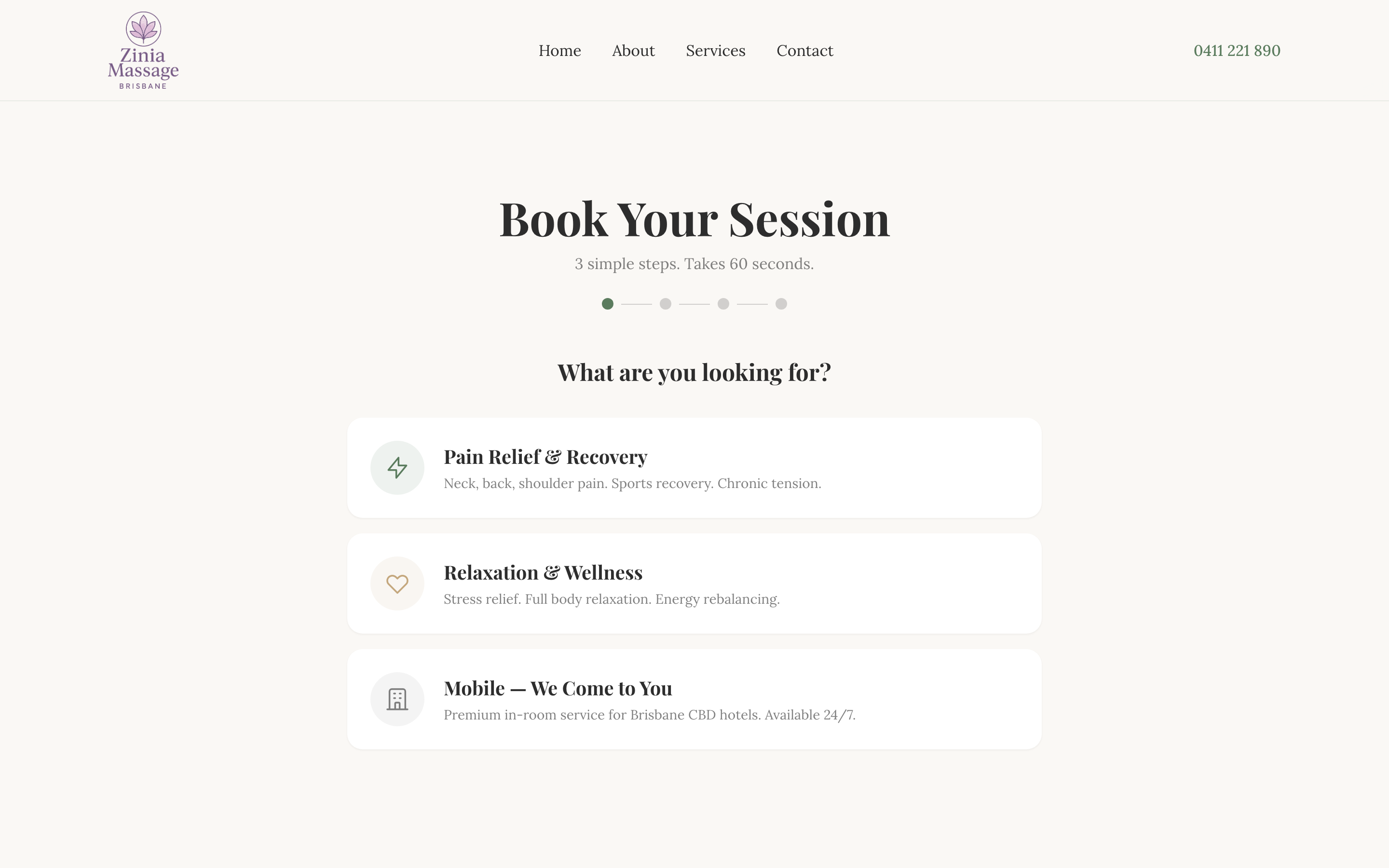 Booking page