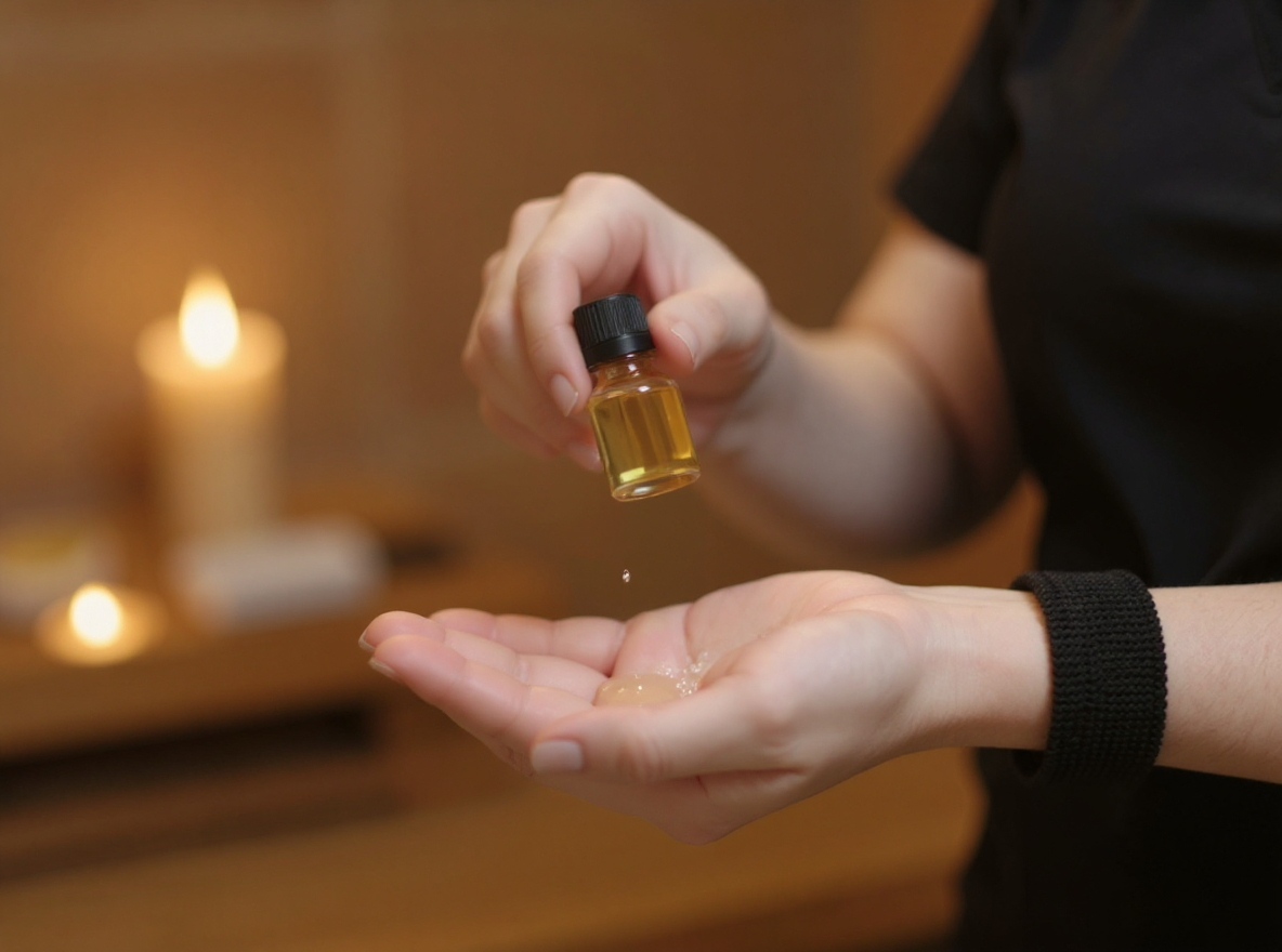 Oil preparation — hands close-up