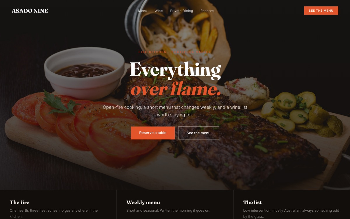 Asado Nine homepage, desktop
