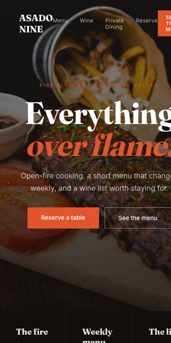 Asado Nine homepage, mobile