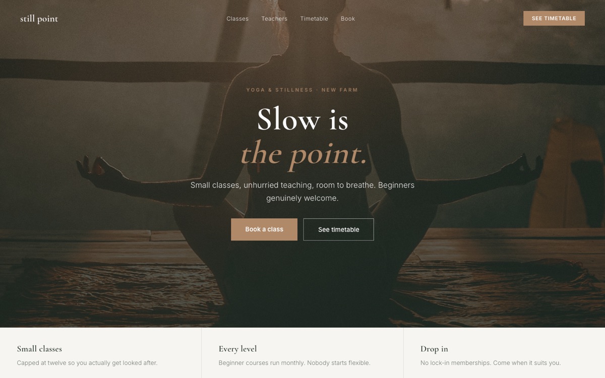 Still Point homepage, desktop