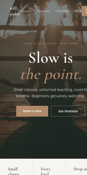 Still Point homepage, mobile